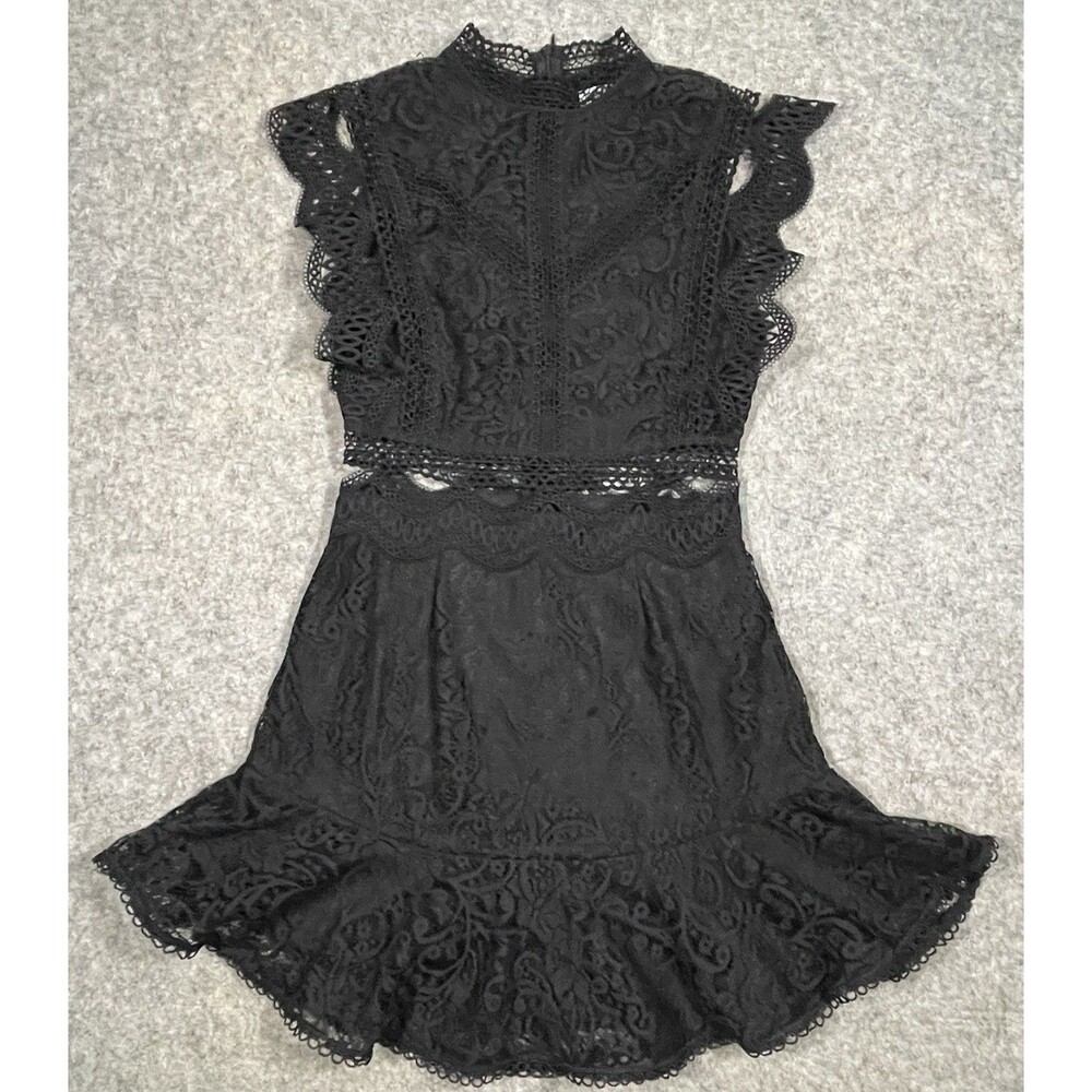 Hello Molly Black Lace Mini Dress Cutout/Lace Middle Lined Small